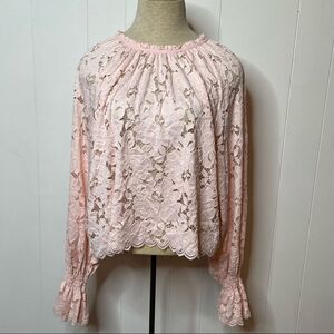 Free People Olivia Romantic Lace Top Size Small Pink Long Flare Sleeve